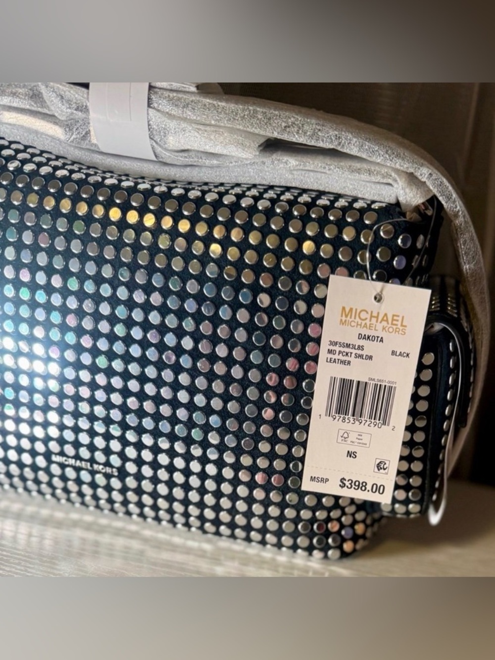 Michael Kors Black and Silver Studded Dakota Shoulder Bag - Picture 3 of 11